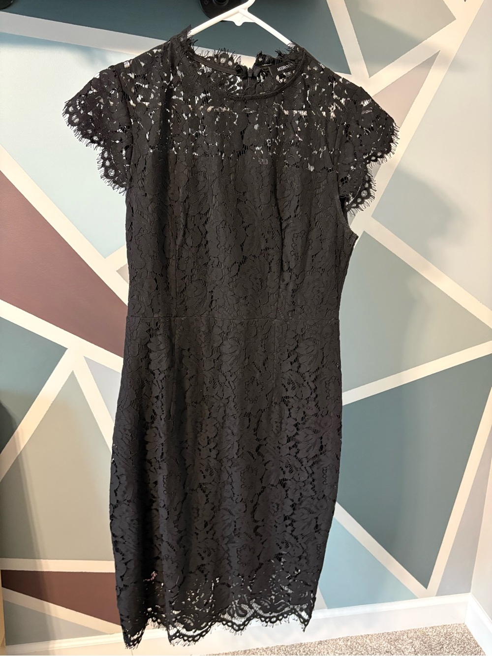 Black Lace Midi Dress with Cap Sleeves